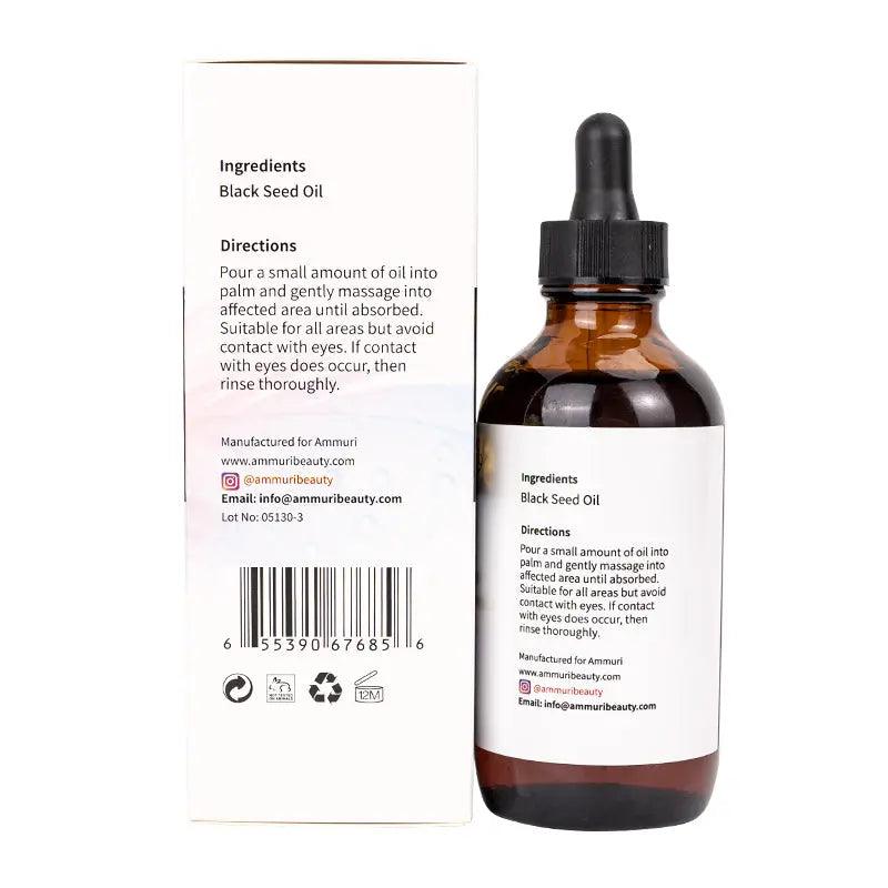 Ammuri Skincare Pure Black Seed Oil Cold Pressed in a glass bottle with a dropper and ingredient list