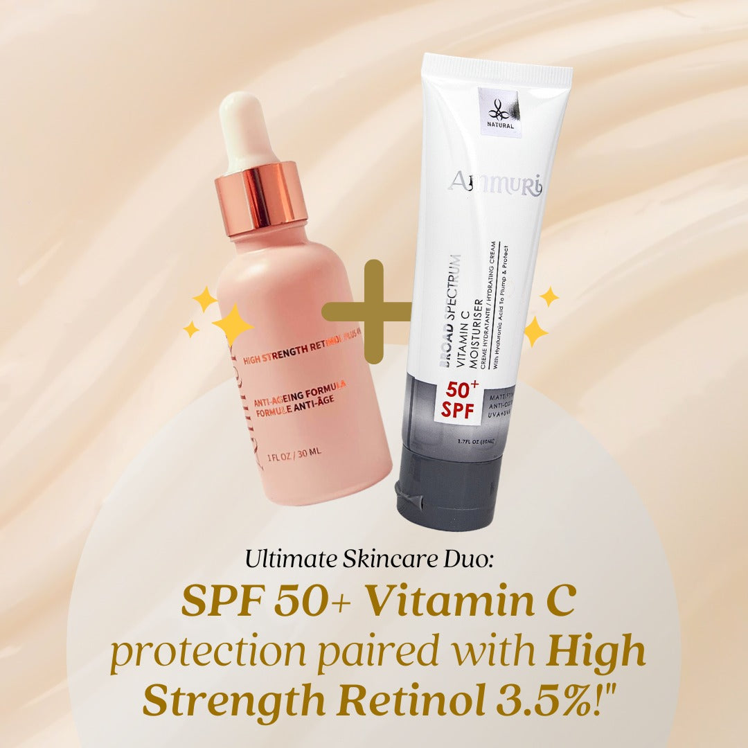 High Strength Retinol Serum with SPF50 Vitamin C Moisturizer Set | Anti-Ageing Ammuri Skincare