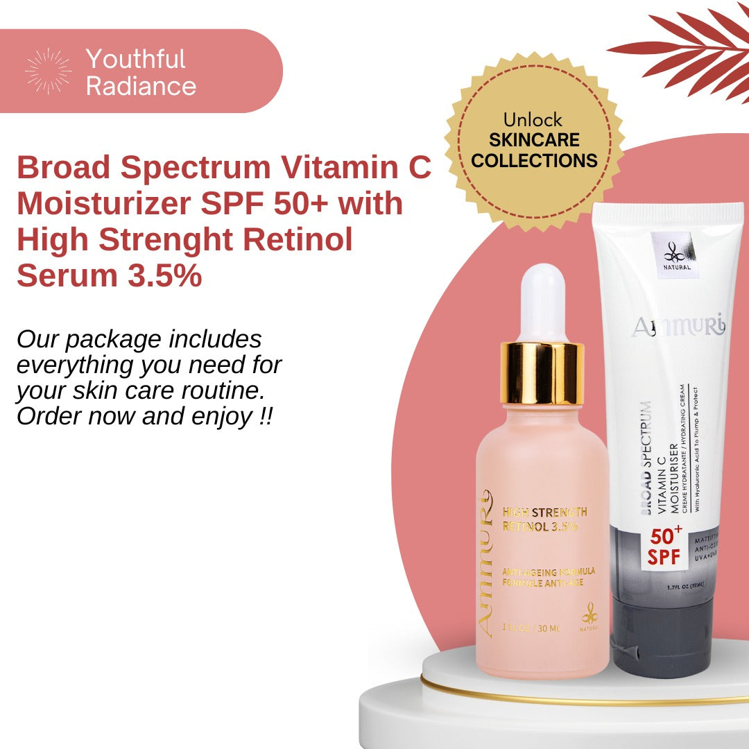 High Strength Retinol Serum with SPF50 Vitamin C Moisturizer Set | Anti-Ageing Ammuri Skincare