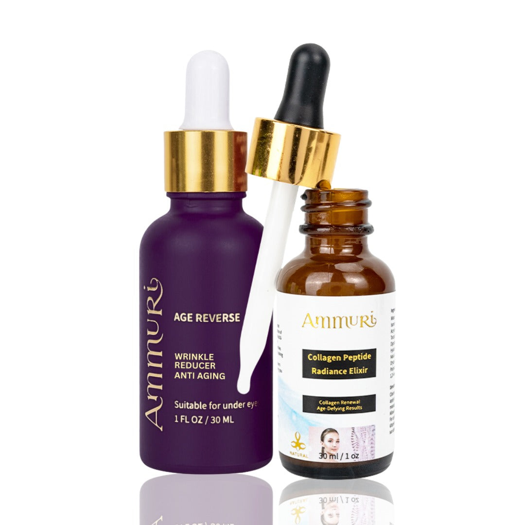 Ammuri Advanced Anti-Ageing & Collagen Peptide Serum Duo | Hydrating & Radiance Boosting Skincare Set | Reduces Fine Lines, Wrinkles & Dark Spots | Vegan, Lightweight & Fast-Absorbing | Made in the UK - Ammuri Skincare