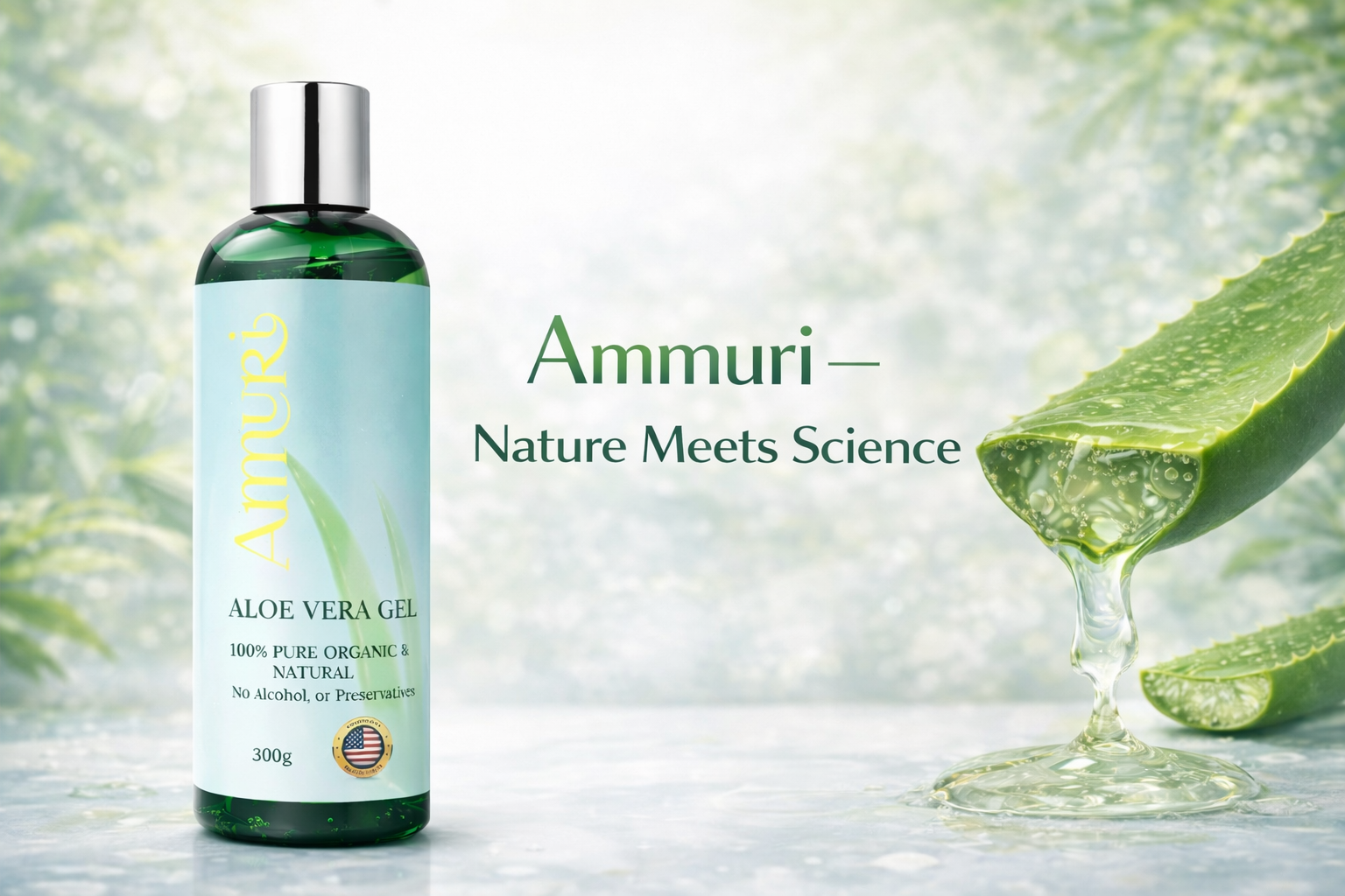 Ammuri Organic Aloe Vera Gel 300g - Pure Natural Pack Of 5 for Face & Body