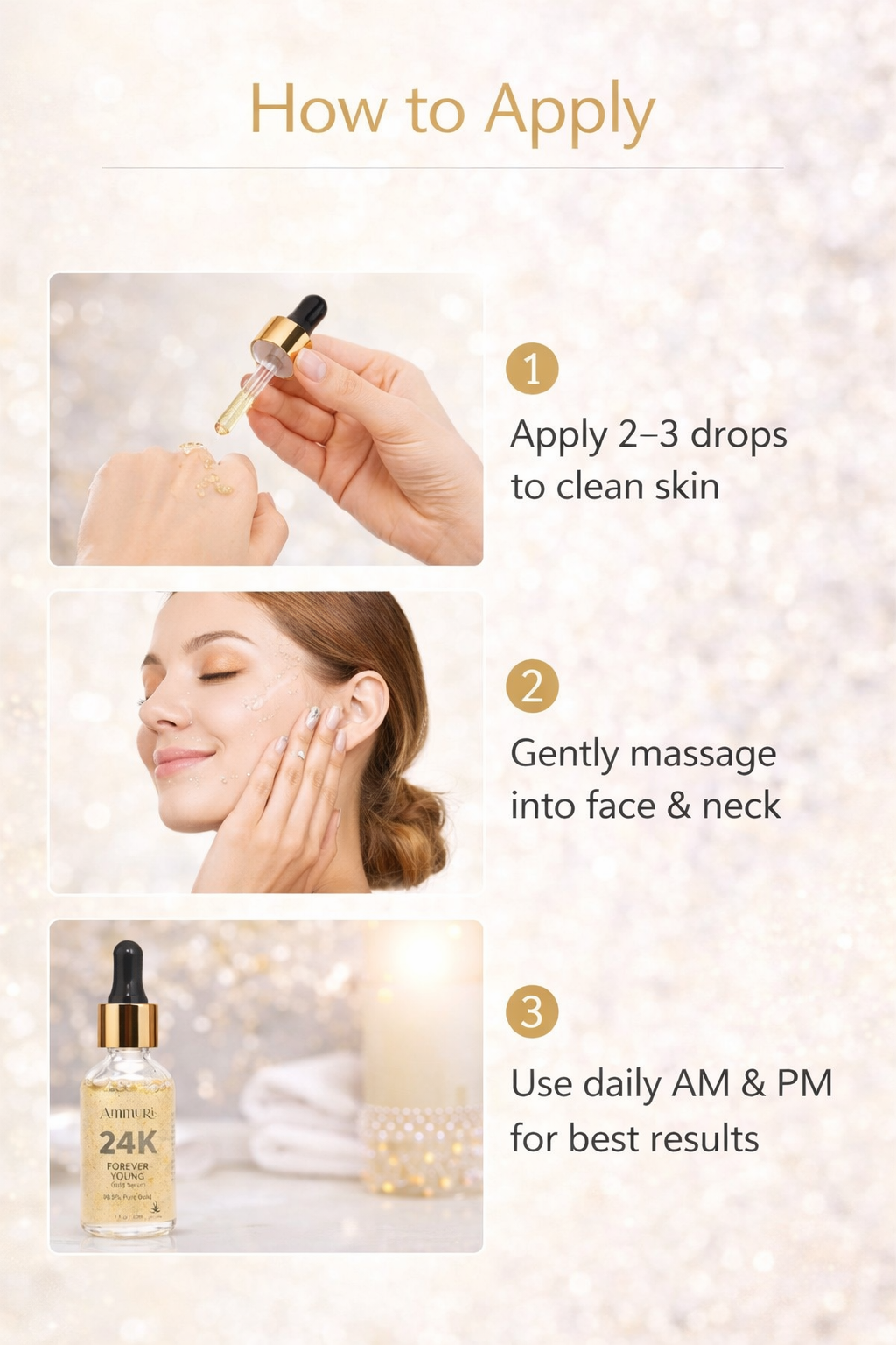 Ammuri 24K Gold Face Serum - Anti-Aging Collagen Booster Dark Circle Treatment Ammuri Skincare