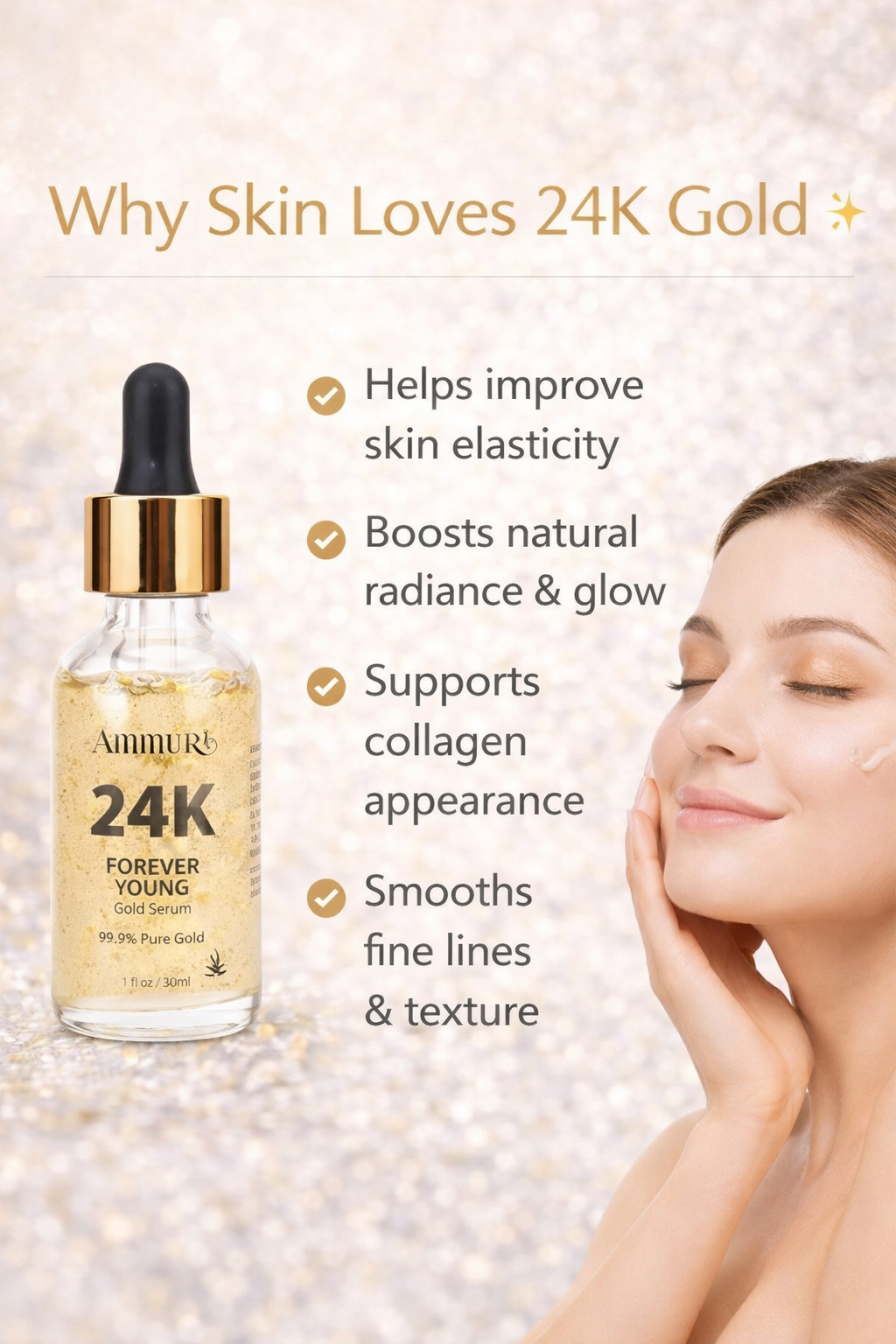 Ammuri 24K Gold Face Serum - Anti-Aging Collagen Booster Dark Circle Treatment Ammuri Skincare