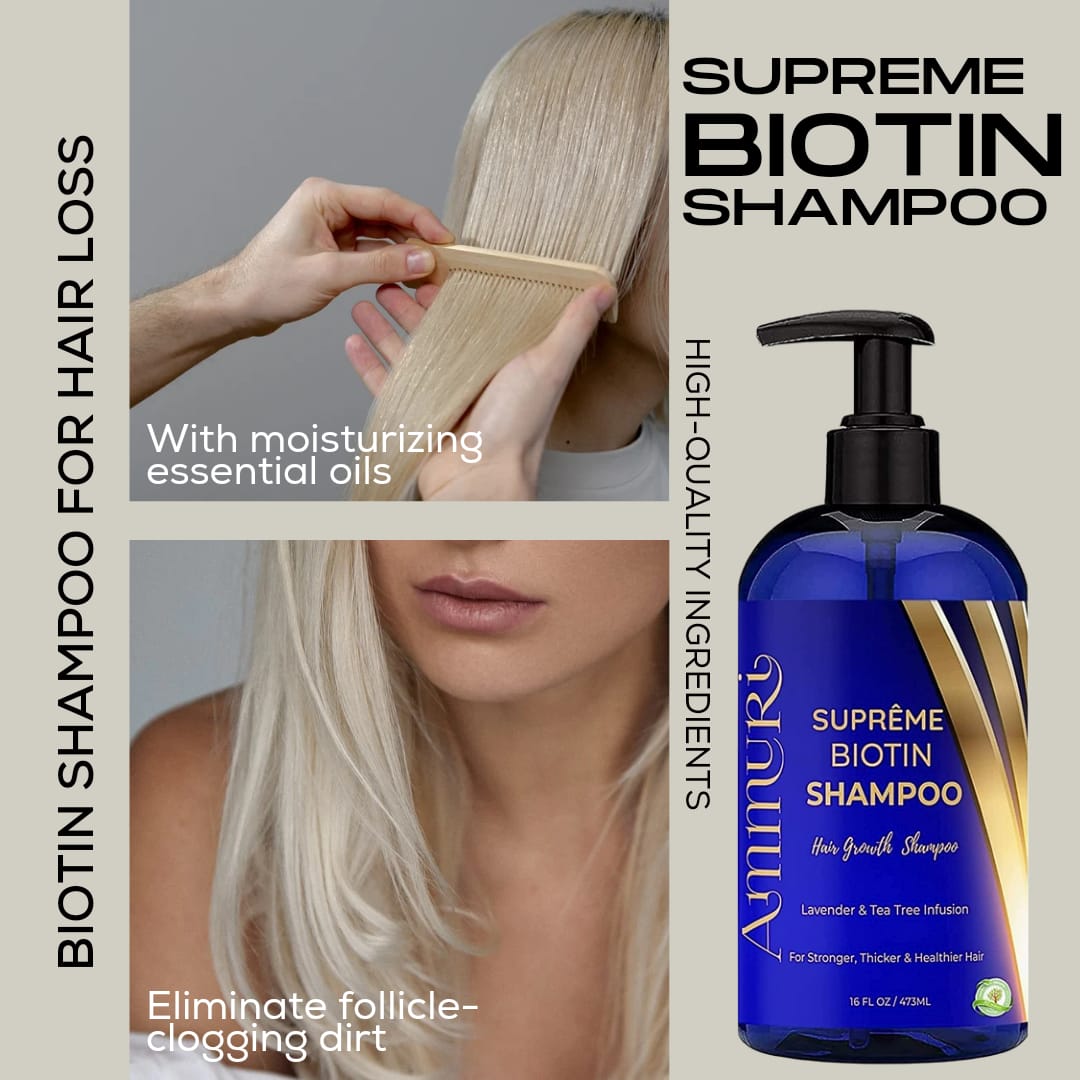 Biotin DHT Blocker Shampoo - Hair Growth, Scalp Care & Dermatitis Treatment - Anti Dandruff, Thinning Solution - Itchy Scalp Relief - Men & Women - 473ml Ammuri Skincare