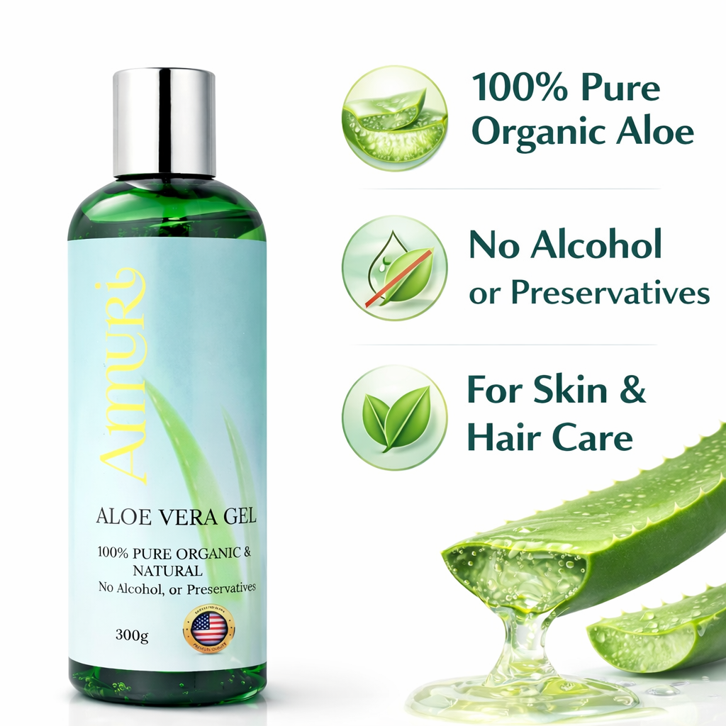 Ammuri Organic Aloe Vera Gel 300g - Pure Natural Pack Of 5 for Face & Body
