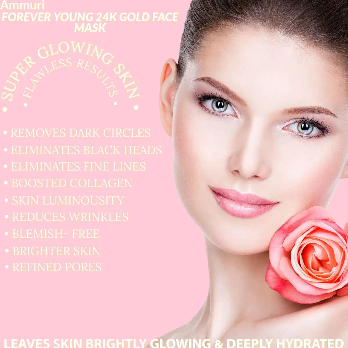 Ammuri 24k Gold Silk Face Mask Sheet for Skin Bright & Super Glow Hydration Boost Anti Age Anti Wrinkle Ammuri Skincare