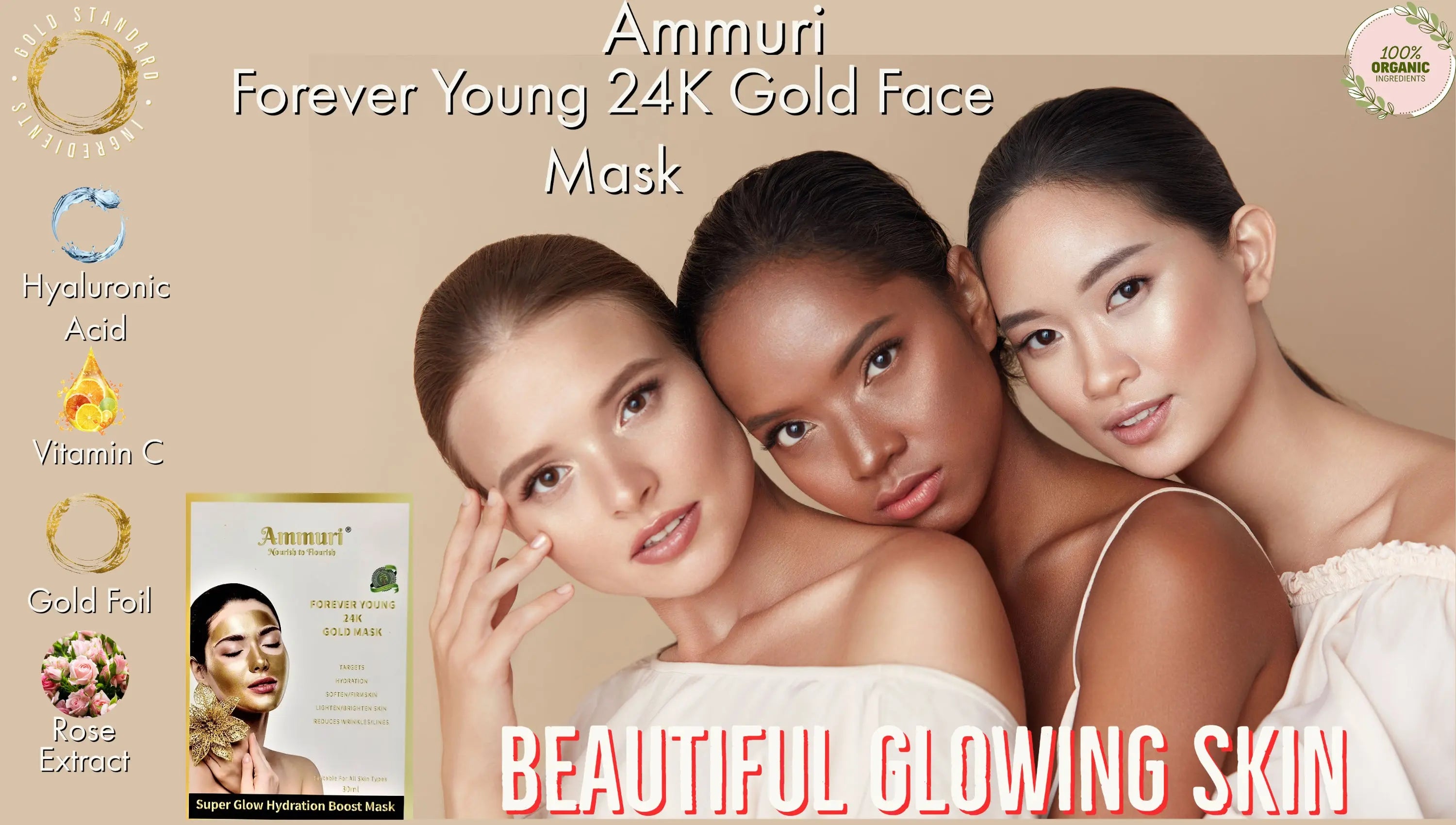 Ammuri 24k Gold Silk Mask Sheet for Skin Bright & Super Glow Hydration Boost Anti Age Anti Wrinkle Ammuri Skincare