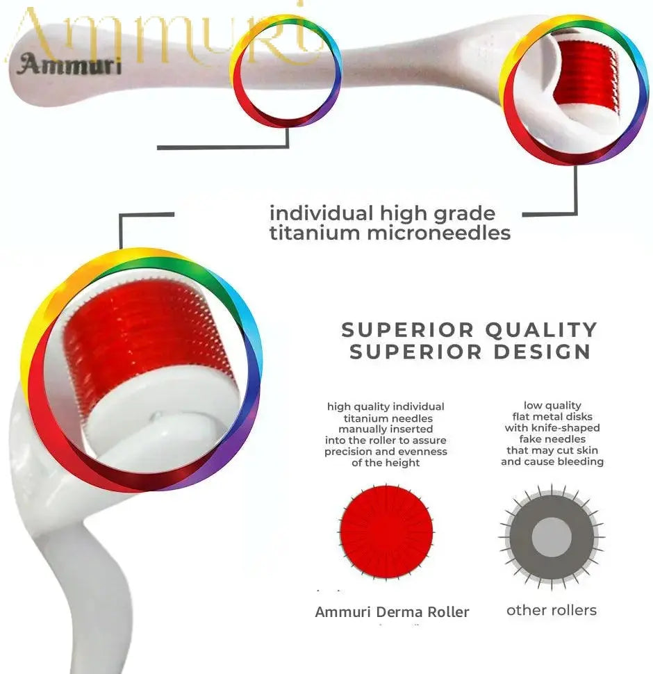 Ammuri Skincare microneedle derma roller system featuring high-grade titanium needles for effective skincare