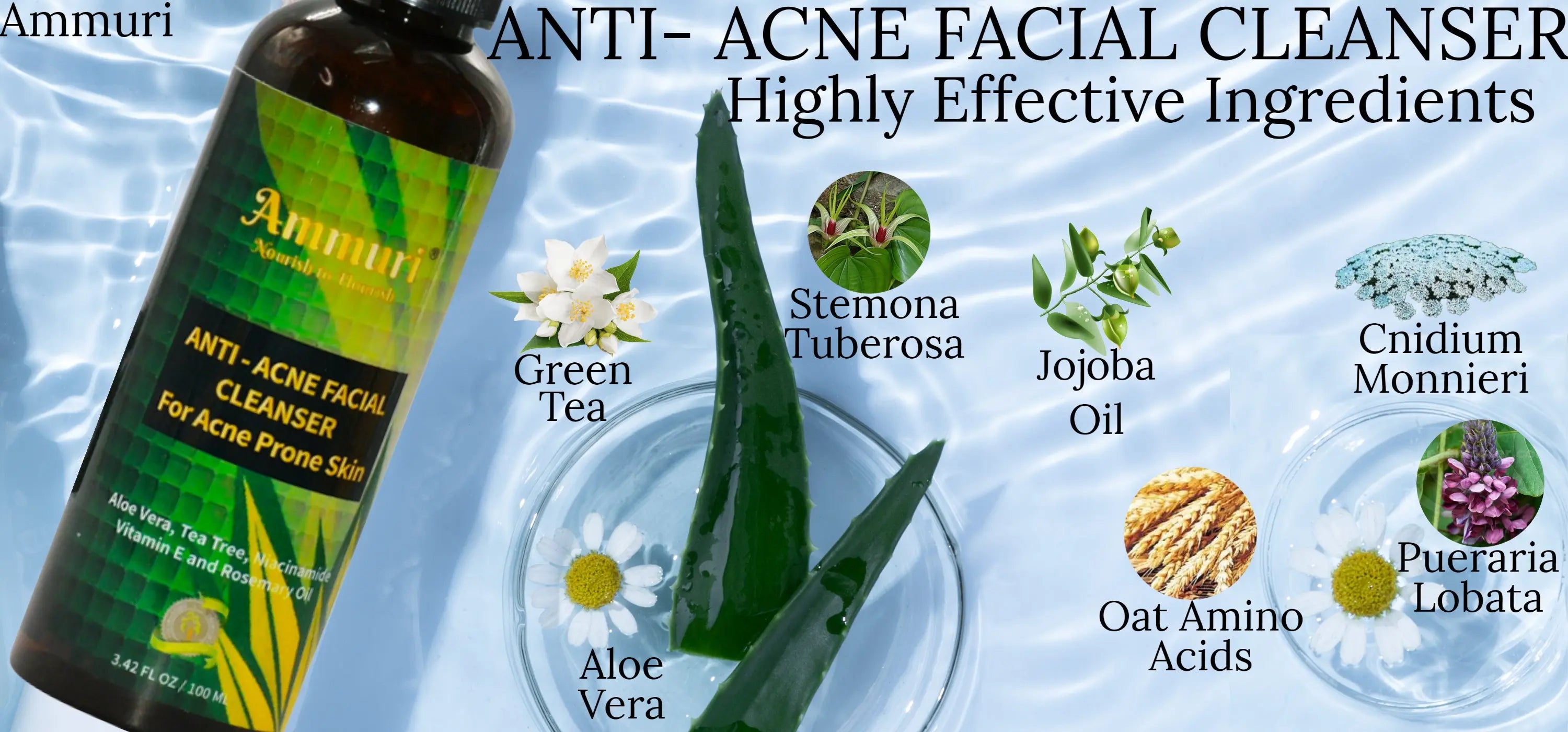 Ammuri Anti Acne Facial Cleanser with added Aloe Vera and Tea Tree Plus Niacinamide Ammuri Skincare