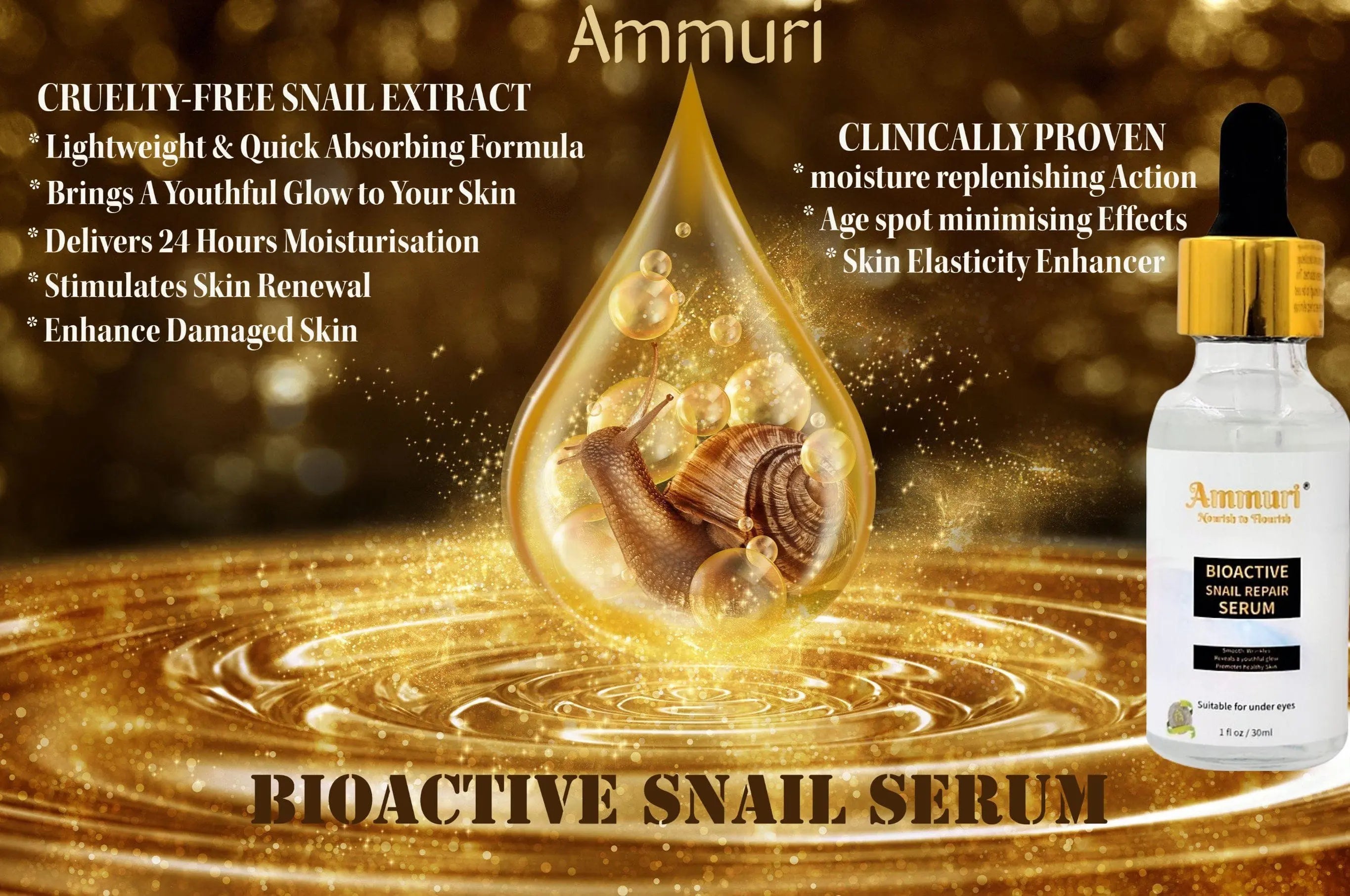 Ammuri Anti Ageing Snail Serum Smooths Elastin & Collagen Generation Ammuri Skincare