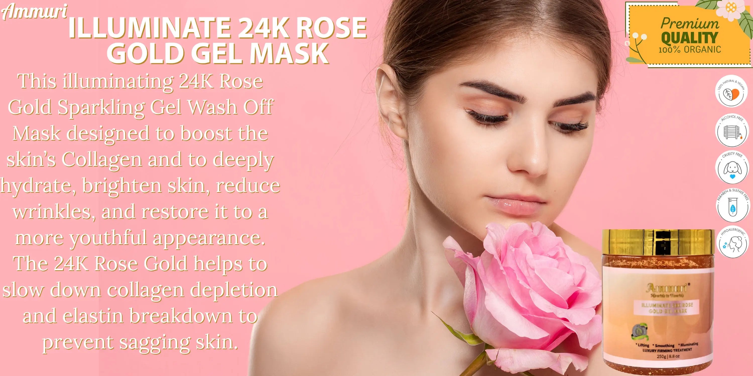Ammuri Anti Aging Illuminate 24K Rose Gold Collagen Mask Luxury Treatment Ammuri Skincare