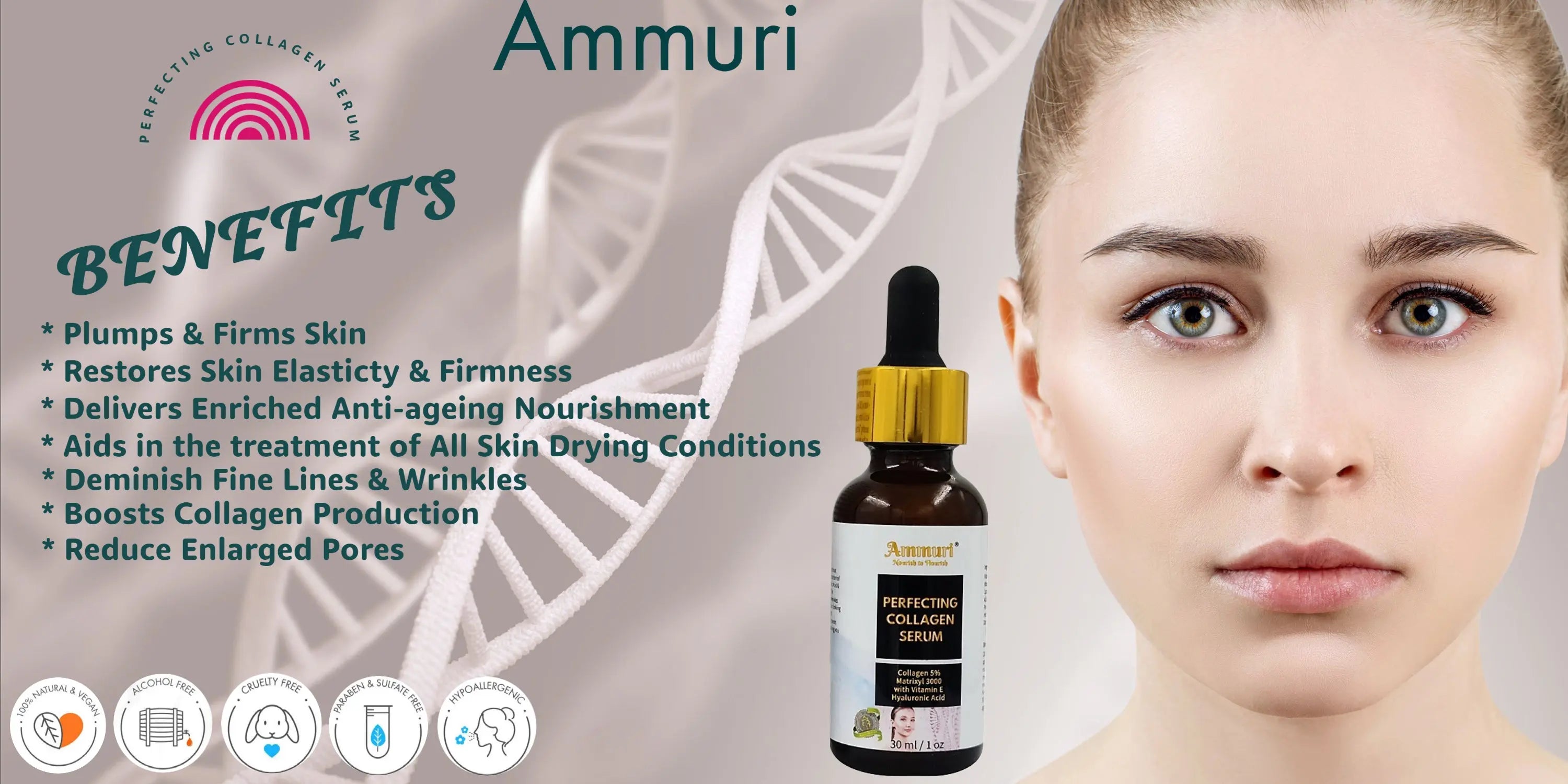 Ammuri Anti Aging Pure Collagen Serum 5% Matrixyl 3000 Vitamin E & Aloe Vera Ammuri Skincare