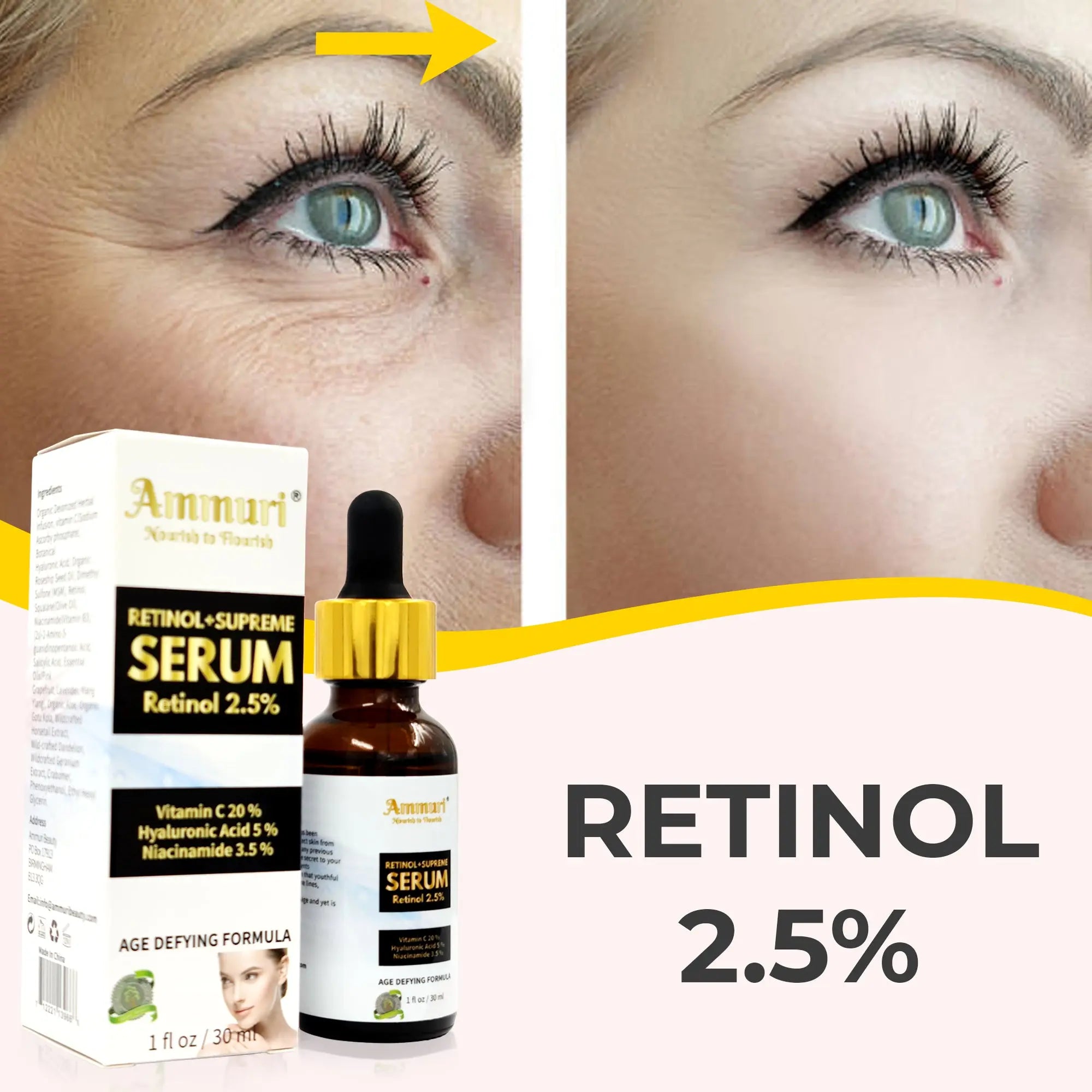 Ammuri Anti Aging Retinol 2.5% Serum with Vitamin Hyaluronic Acid plus Niacinamide perfect beauty Ammuri Skincare