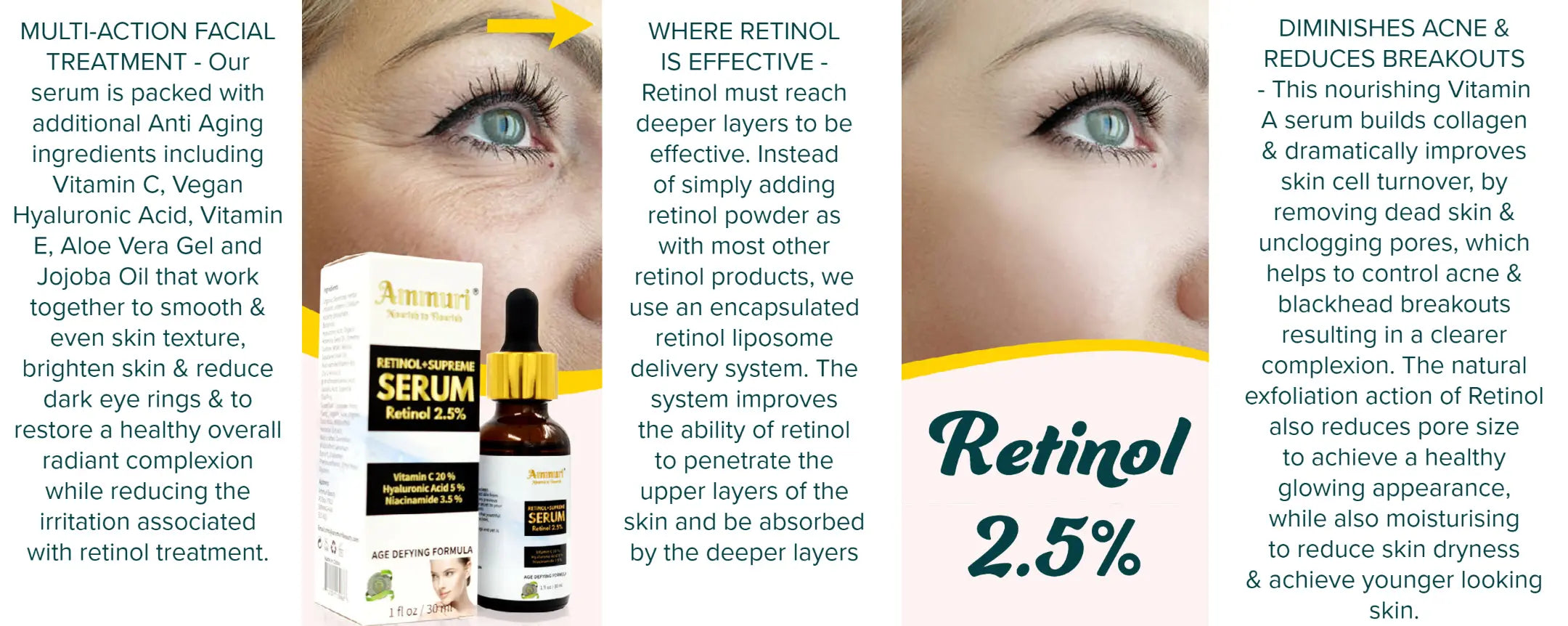 Ammuri Anti Aging Retinol 2.5% Serum with Vitamin Hyaluronic Acid plus Niacinamide perfect beauty Ammuri Skincare
