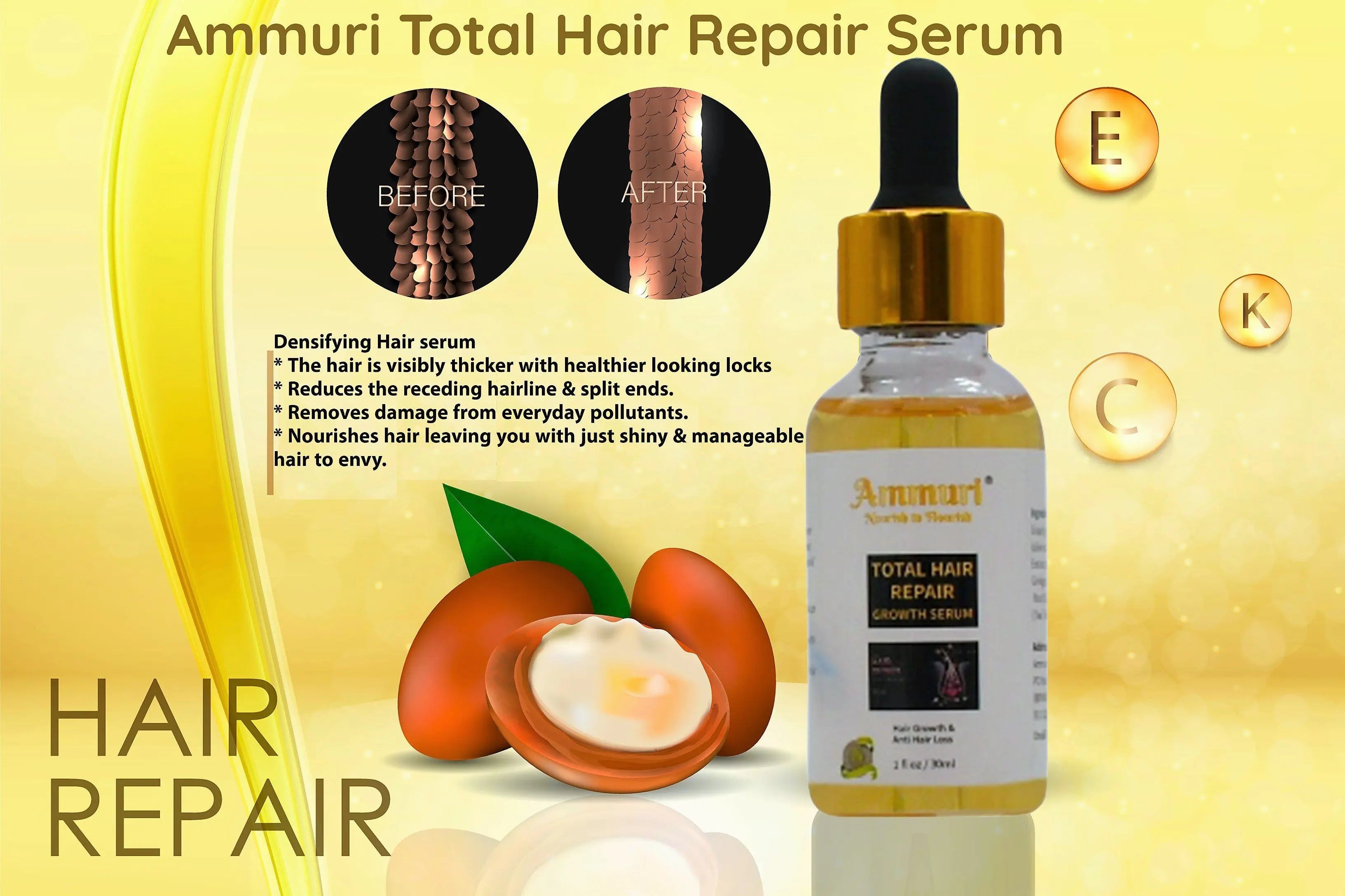 Ammuri Anti Hair Repair Growth Serum Hair Thinning Balding Repair Hair Follicles for Men and Women Ammuri Skincare