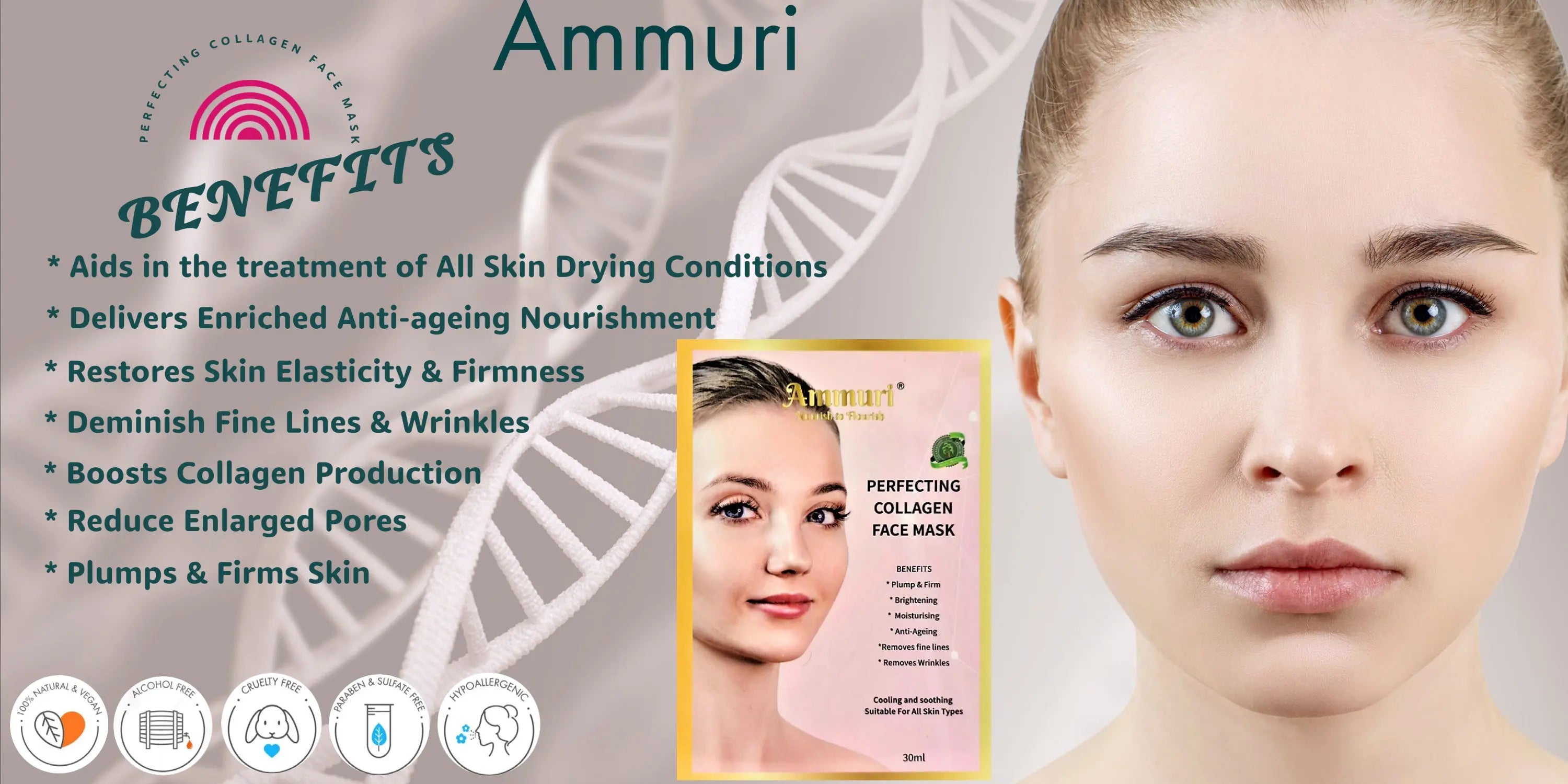 Ammuri Collagen Silk Face Mask Anti Age Anti Wrinkle Skin Perfecting Mask Ammuri Skincare