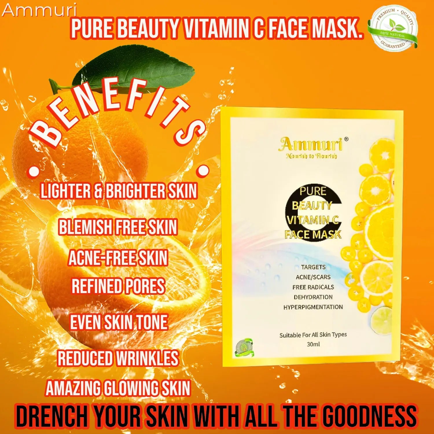 Ammuri Vitamin C Silk Face Mask Sheets Hyaluronic acid Antioxidant Anti Age Anti Wrinkle Ammuri Skincare
