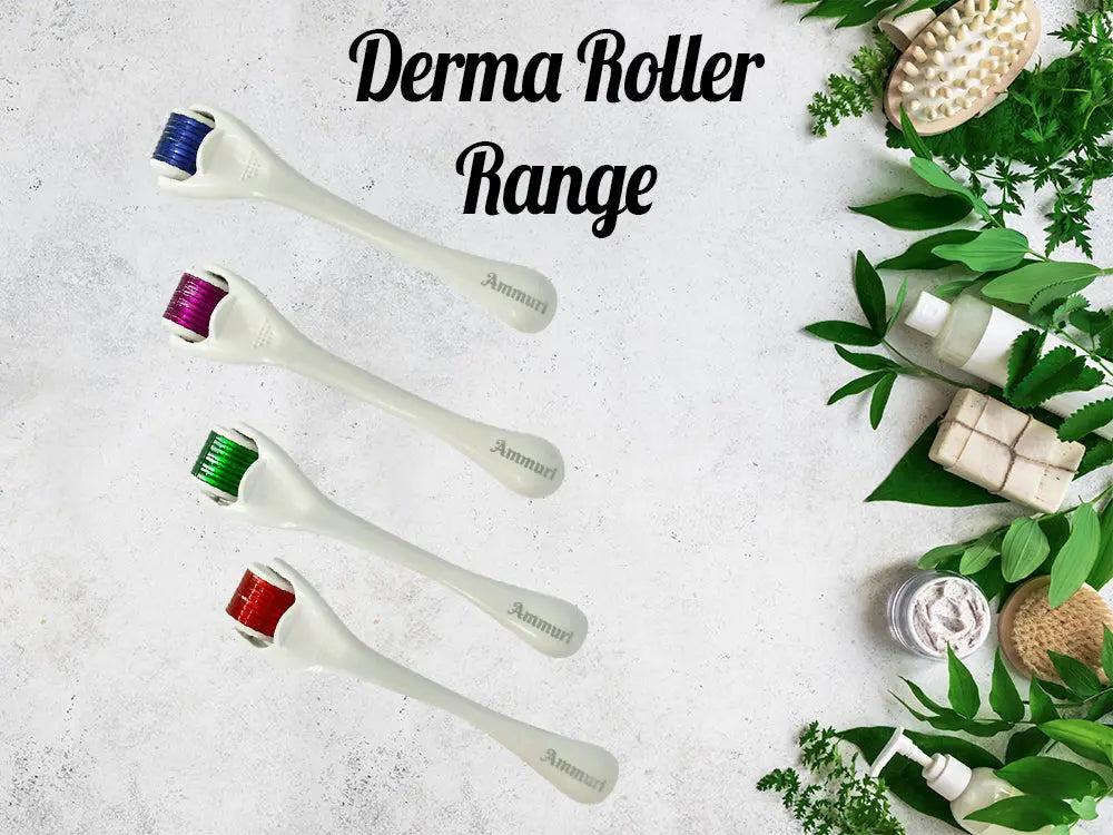 Derma Roller Micro Needle Titanium for Skin Internal Regeneration Acne Scar Wrinkle Anti Age Boost Collagen Cellulite & Stretch Mark Treatment Ammuri Skincare