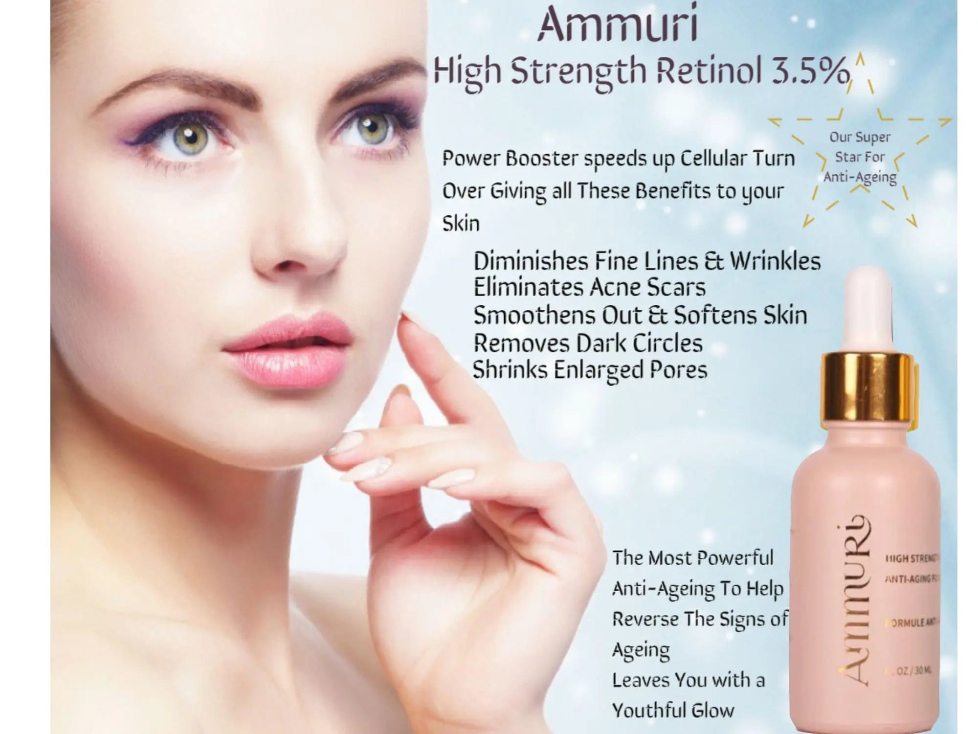 High Strength Retinol Serum For Face Lift 3.5% Retinol Anti Aging Face Serum For Women & Men Best for Skin Care, Face Care, Acne Treatment - 30ml Ammuri Skincare