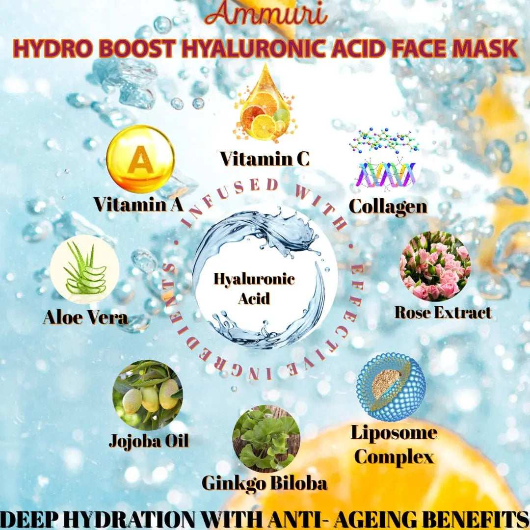 Hydroboost Vitamin C Serum with Hyaluronic Acid High Dosed Vitamin C Hyaluronic Acid with Herbal Infusion, Vitamin E & Aloe Vera Ammuri Skincare