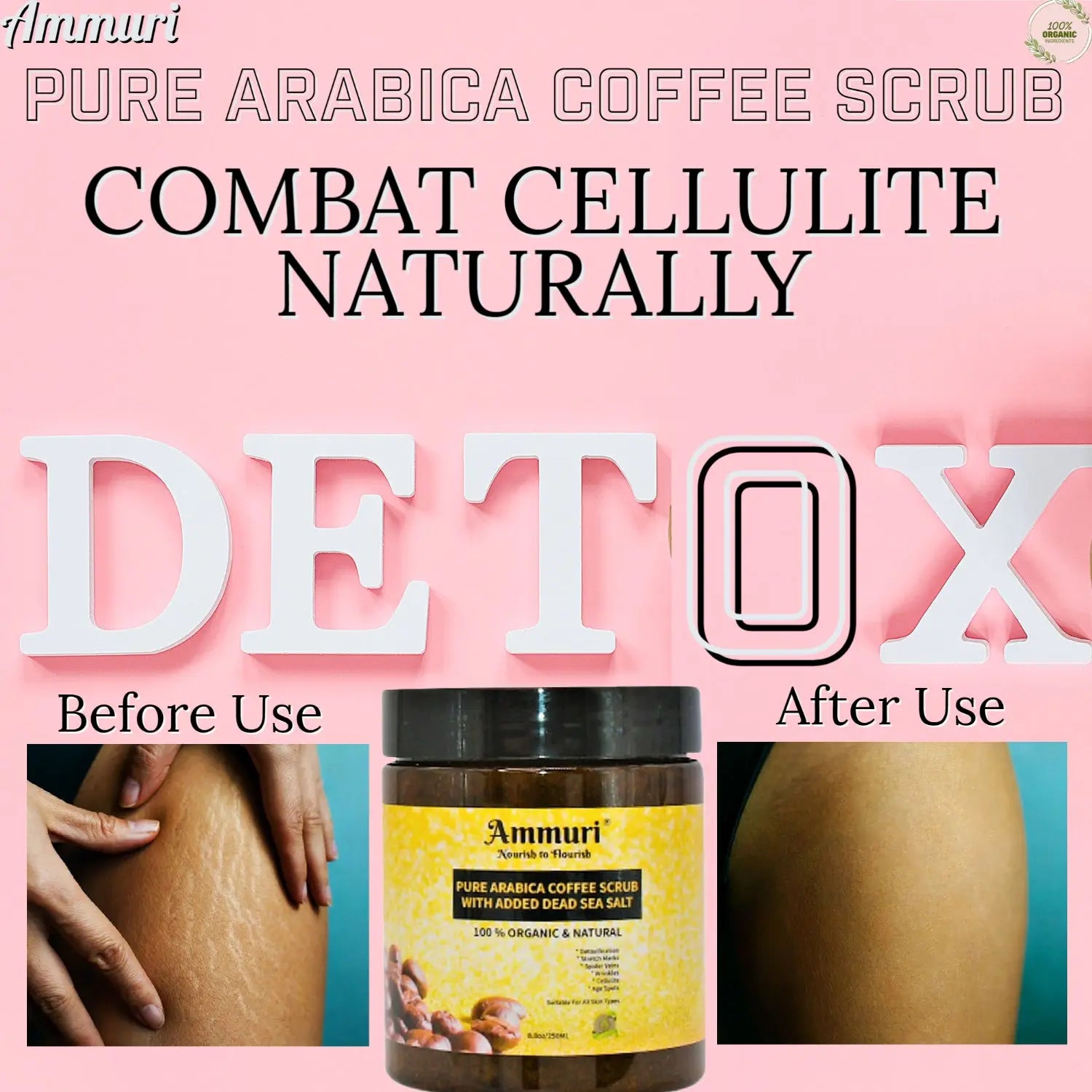 Pure Arabica Coffee Scrub Added Dead Sea Salt 100 % Organic & Natural Ammuri Skincare